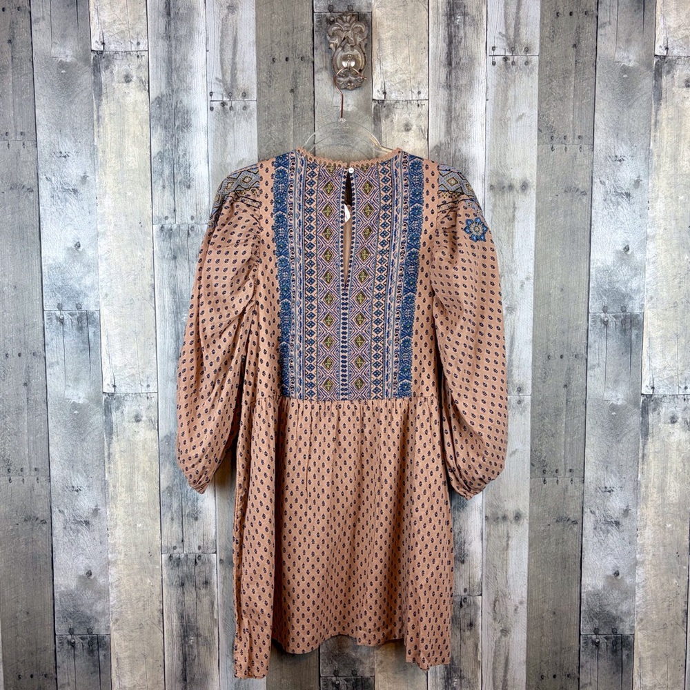 NWT By Anthropologie Embroidered Tunic Mini Dress in Peach Size Small. - Picture 3 of 14